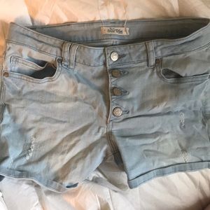 “Wild Blue” light wash jean shorts
